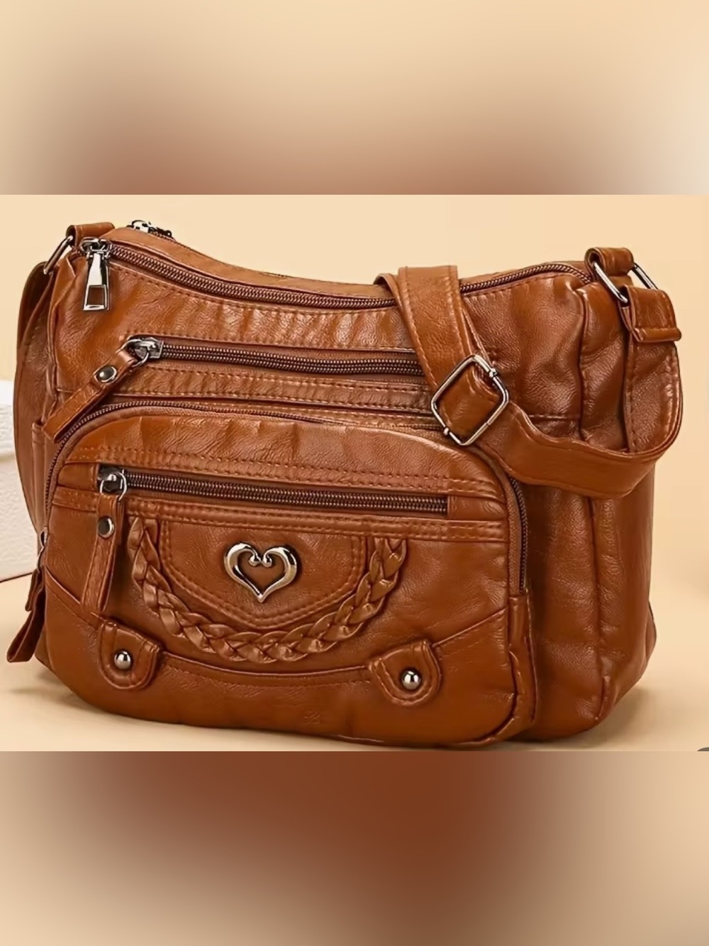 AFILE Crossbody Leather Shoulder Bag In Brown - Picture 3 of 16